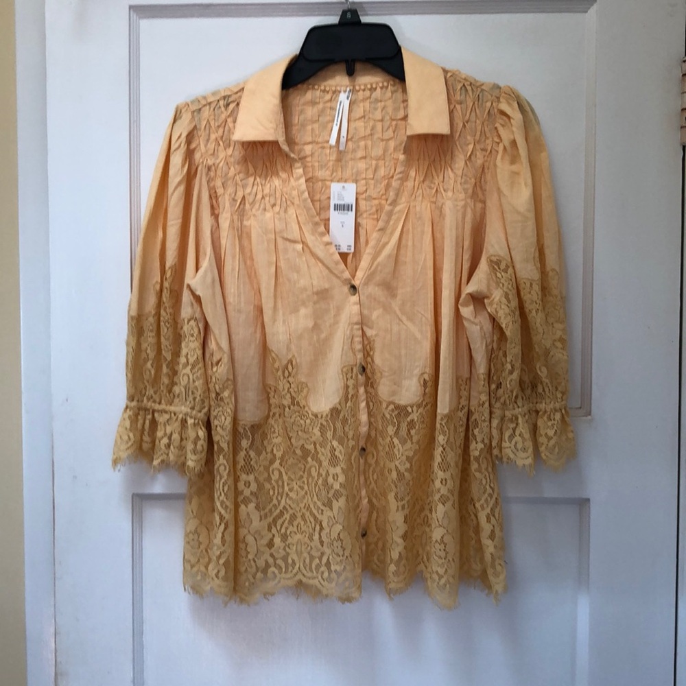 By Anthropologie Victorian Sheer Lace Blouse Small